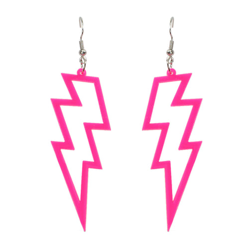 Lightning Bolt Statement Dangle Earrings Retro Punk Hippie Fluro Neon