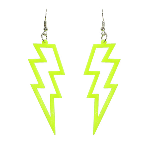 Lightning Bolt Statement Dangle Earrings Retro Punk Hippie Fluro Neon