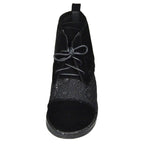 SOBEYO Women's Booties Embroidered Flower Lace Up Oxford Black