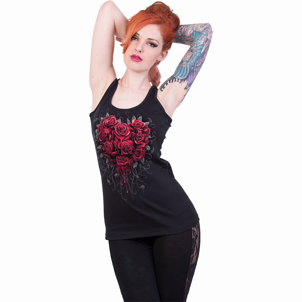 BLEEDING HEART - Razor Back Tank Top Black