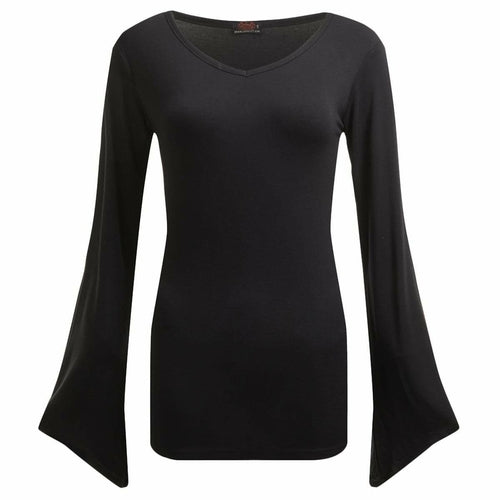 GOTHIC ELEGANCE - V Neck Goth Long Sleeve Top Black Dress