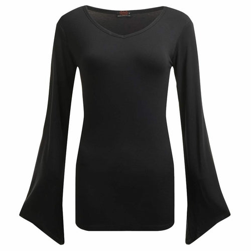 GOTHIC ELEGANCE - V Neck Goth Long Sleeve Top Black Dress