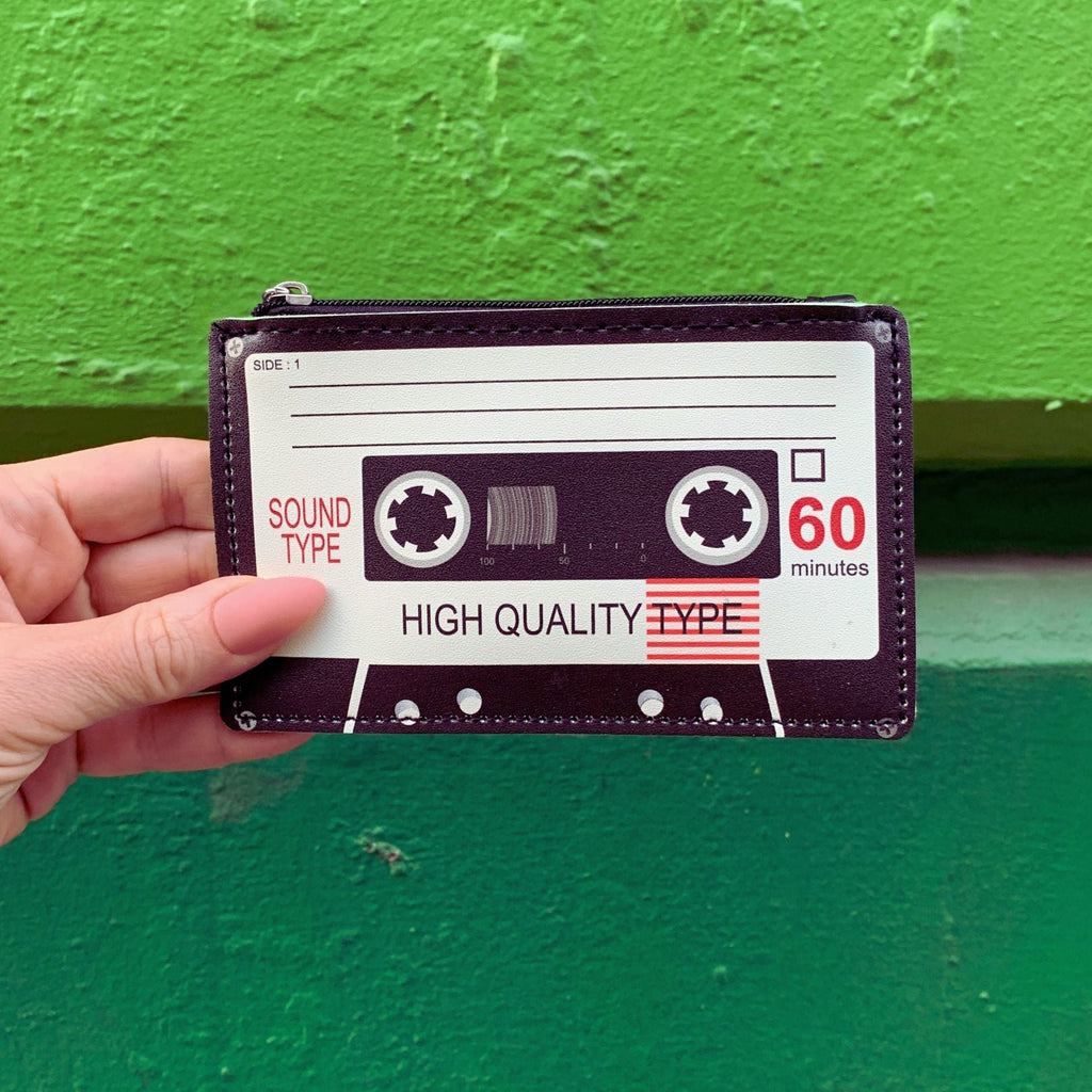 Retro Cassette Graphic Black White Cute Cool Small/Mini Zip