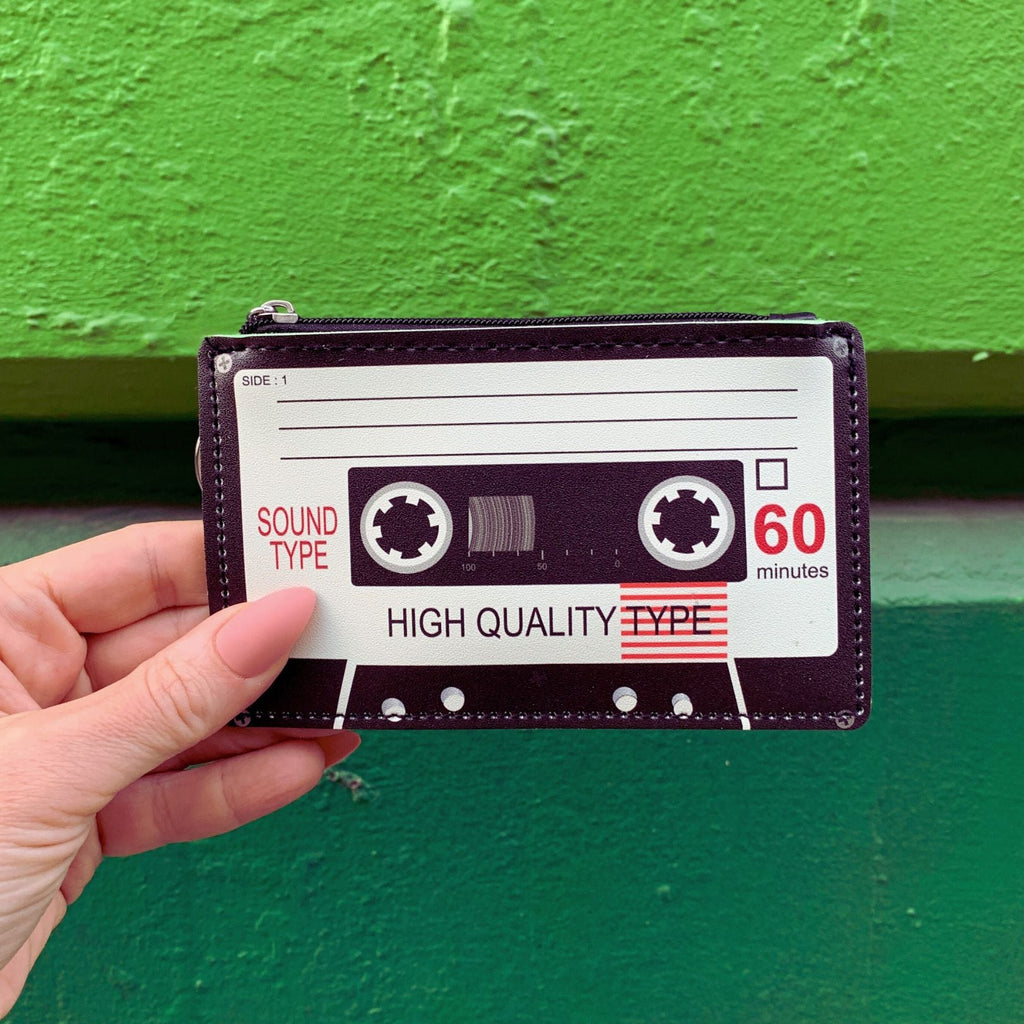 Retro Cassette Graphic Black White Cute Cool Small/Mini Zip