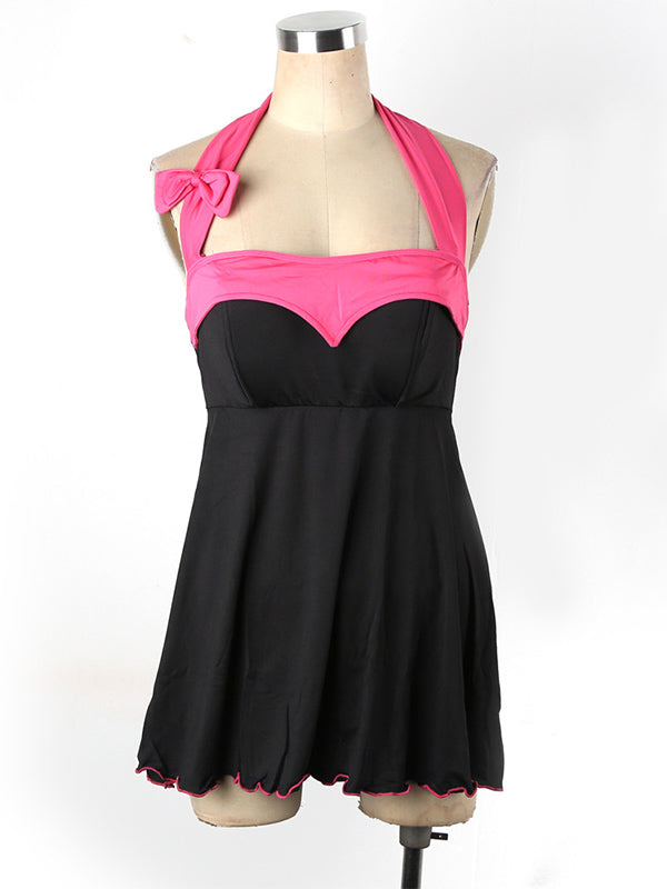 Sexy Black & Pink Satin Chemise – Lace Bow Nightwear Lingerie for