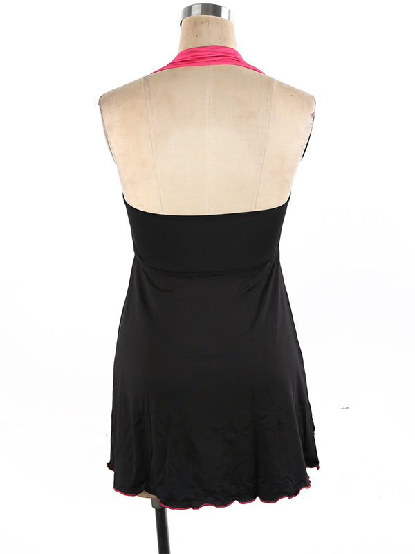 Sexy Black & Pink Satin Chemise – Lace Bow Nightwear Lingerie for