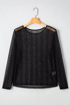 Plus Size Shimmer Textured Mesh Long Sleeve Top