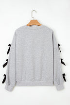Bow Applique Drop Sleeve Round Neck Sweatshirt