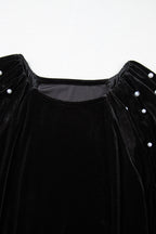 Velvet Pearl Beaded Puff Sleeve Top