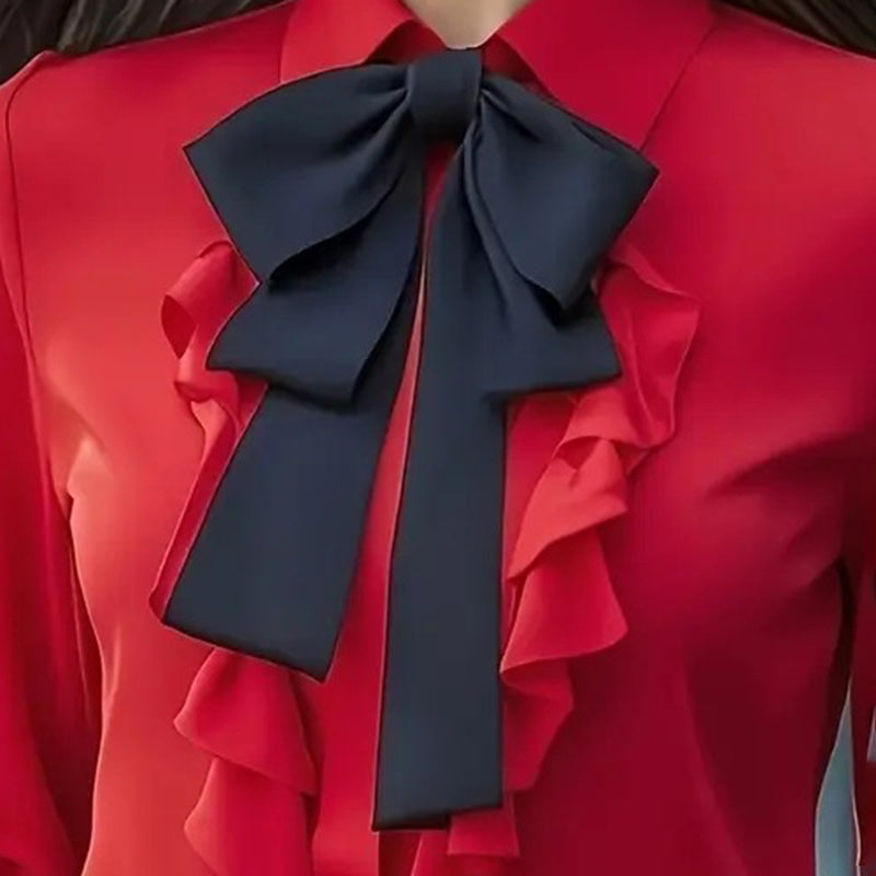 Silkbane | Ruffle trim bow-tie blouse