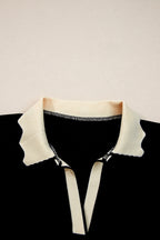 Colorblock Scallop Trim Long Sleeve Collared Top