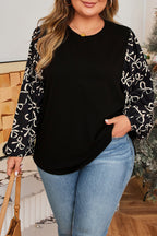 Plus Size Bow Patchwork Long Sleeve Blouse