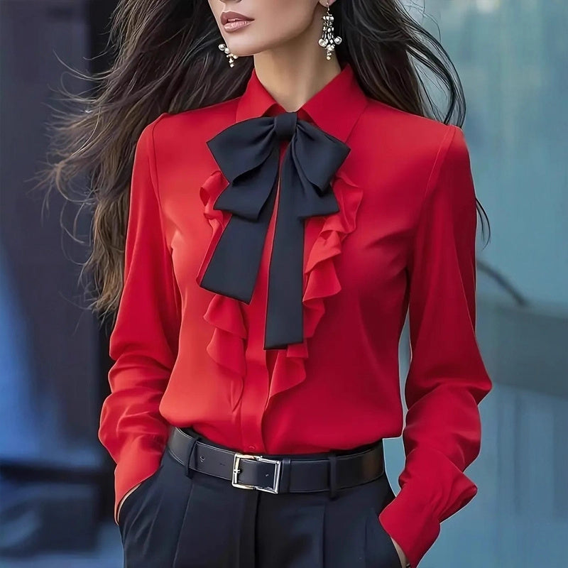 Silkbane | Ruffle trim bow-tie blouse