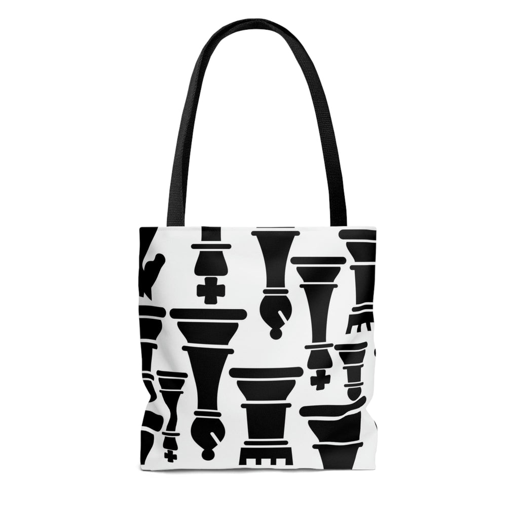 Large Tote Bag - Black and White Chess Print