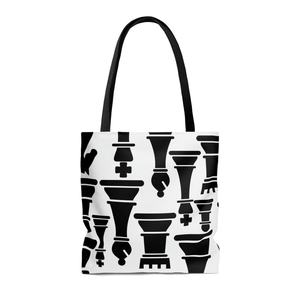 Large Tote Bag - Black and White Chess Print