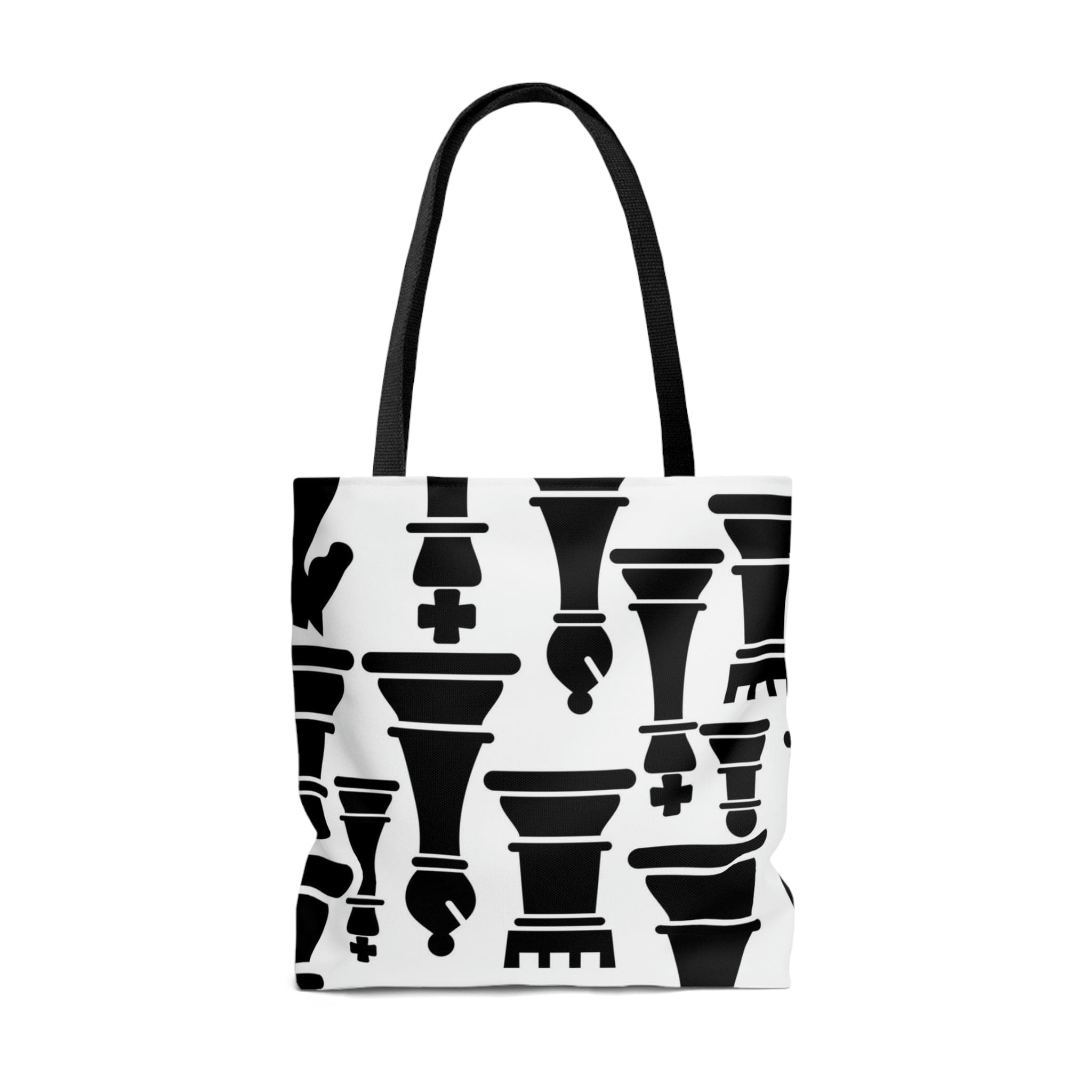 Large Tote Bag - Black and White Chess Print