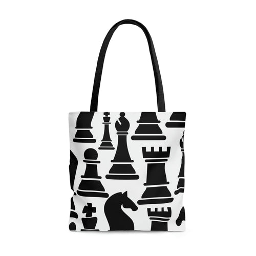 Large Tote Bag - Black and White Chess Print