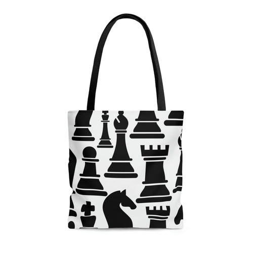 Large Tote Bag - Black and White Chess Print