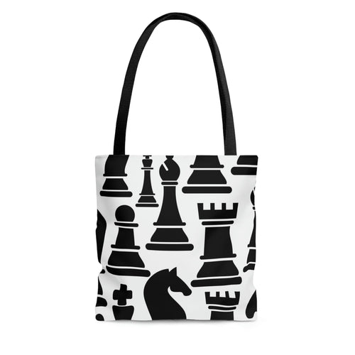Large Tote Bag - Black and White Chess Print