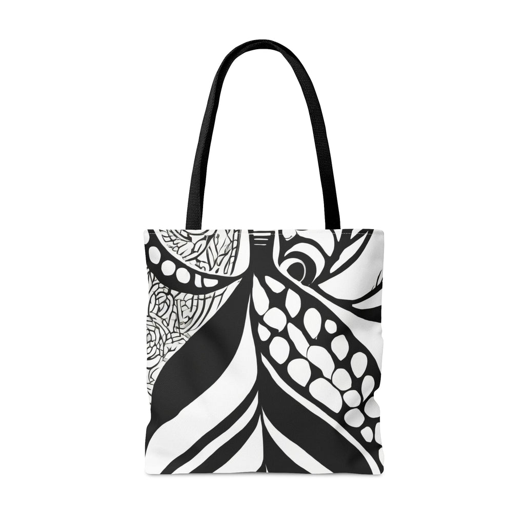 Large Tote Bag Floral Black Line Art Print 60110