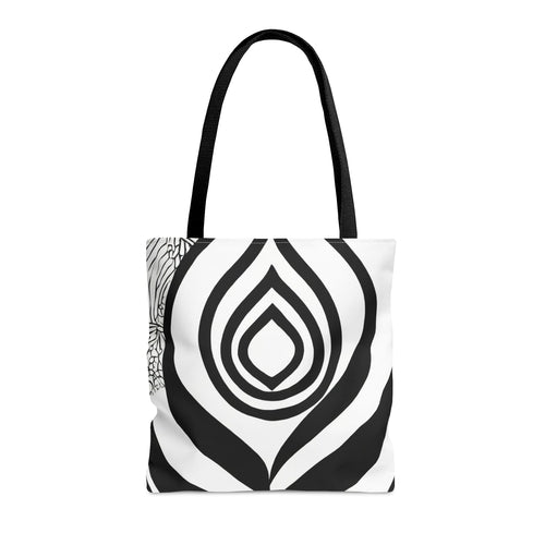 Large Tote Bag Floral Black Line Art Print 60110