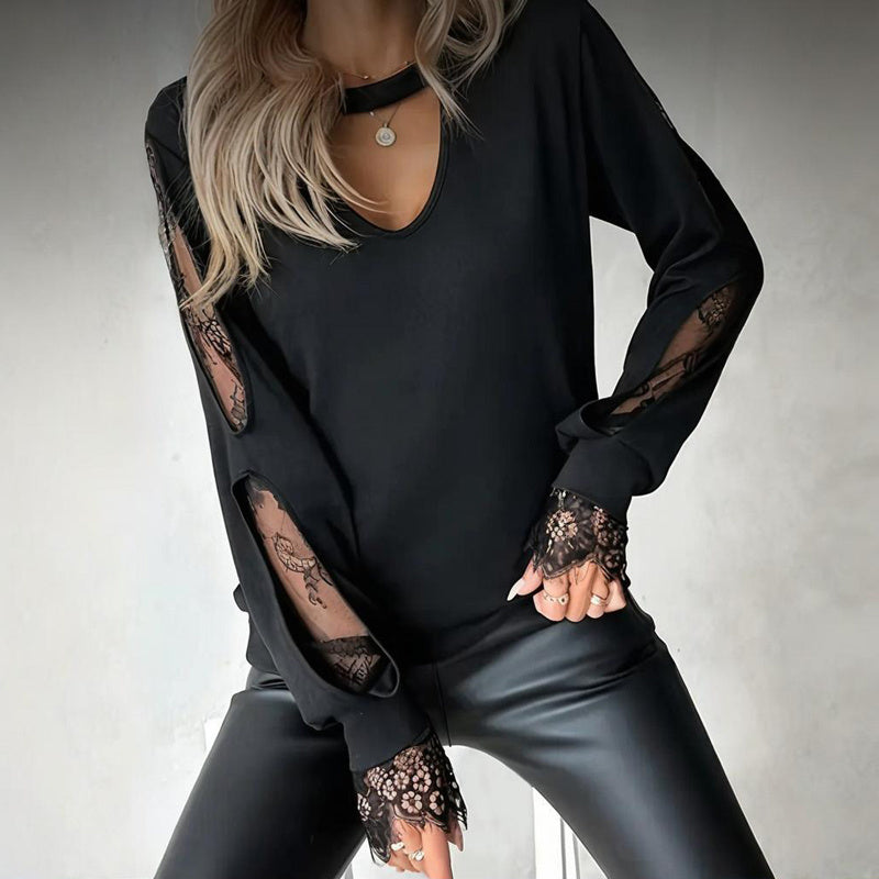 Ebonlace | Hollow-out lace long sleeve top