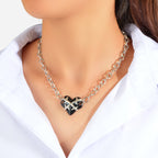 Designer Jewelry Crude Silver Chain Black Resin Heart Pendant