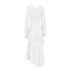 Women's Solid Color Deep V-Neck Irregular Ruffle Hem Sexy Tie-Waist With Cuffed Sleeves Summer Gothic Lace Trim Midi Dress