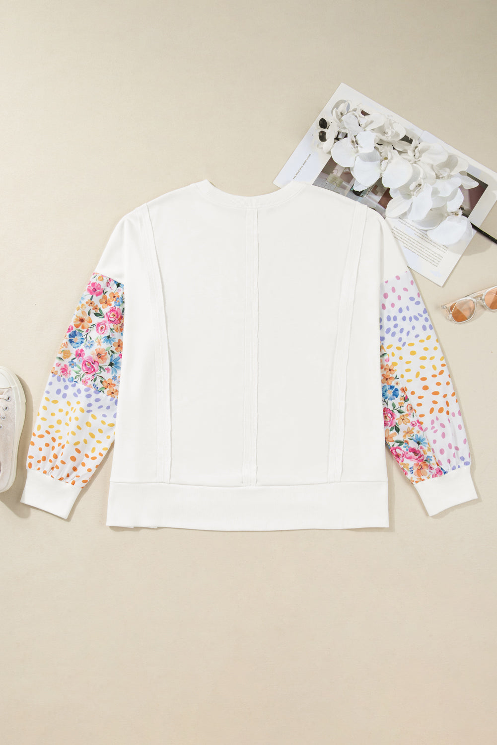 Plus Size Floral Patchwork Long Sleeve Reverse Seam Sweatshirt