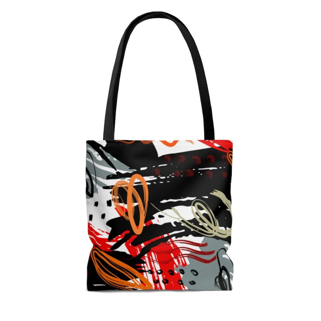 Large Tote Bag - Black Red Gray Abstract Style Shoulder Bag