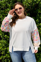 Plus Size Floral Patchwork Long Sleeve Reverse Seam Sweatshirt
