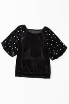 Velvet Pearl Beaded Puff Sleeve Top