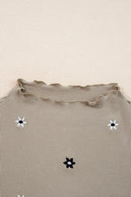 Floral Ribbed Embroidered Long Sleeve Top