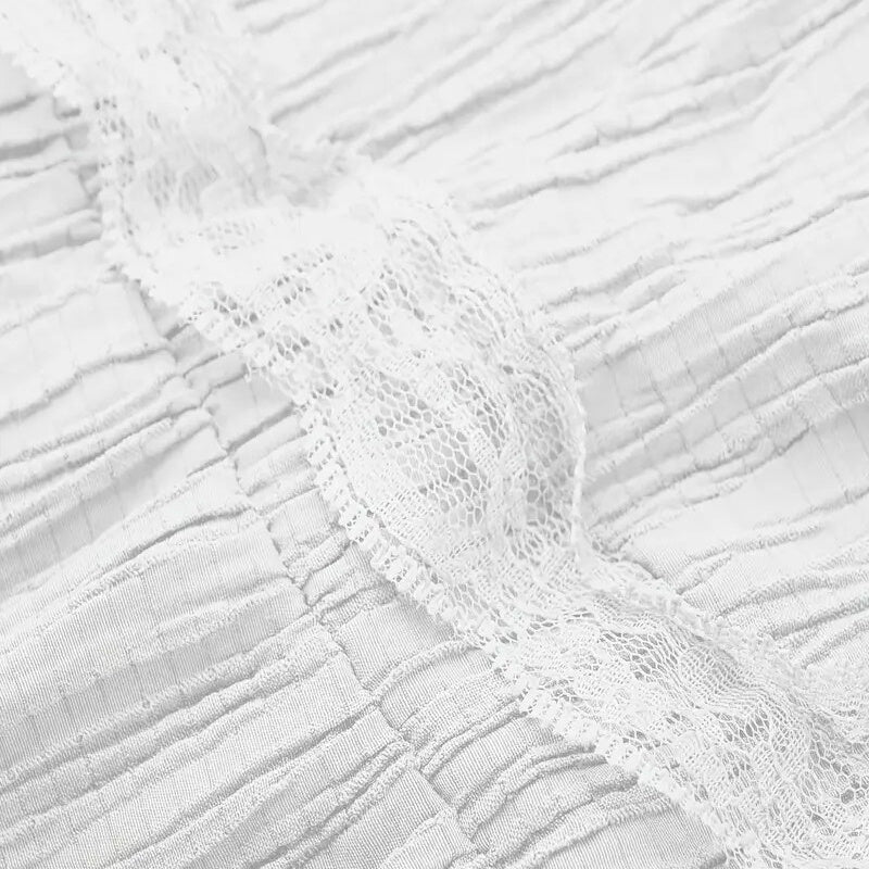 Women's Solid Color Deep V-Neck Irregular Ruffle Hem Sexy Tie-Waist With Cuffed Sleeves Summer Gothic Lace Trim Midi Dress