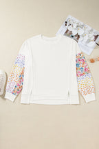 Plus Size Floral Patchwork Long Sleeve Reverse Seam Sweatshirt