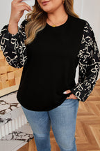 Plus Size Bow Patchwork Long Sleeve Blouse