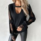 Ebonlace | Hollow-out lace long sleeve top