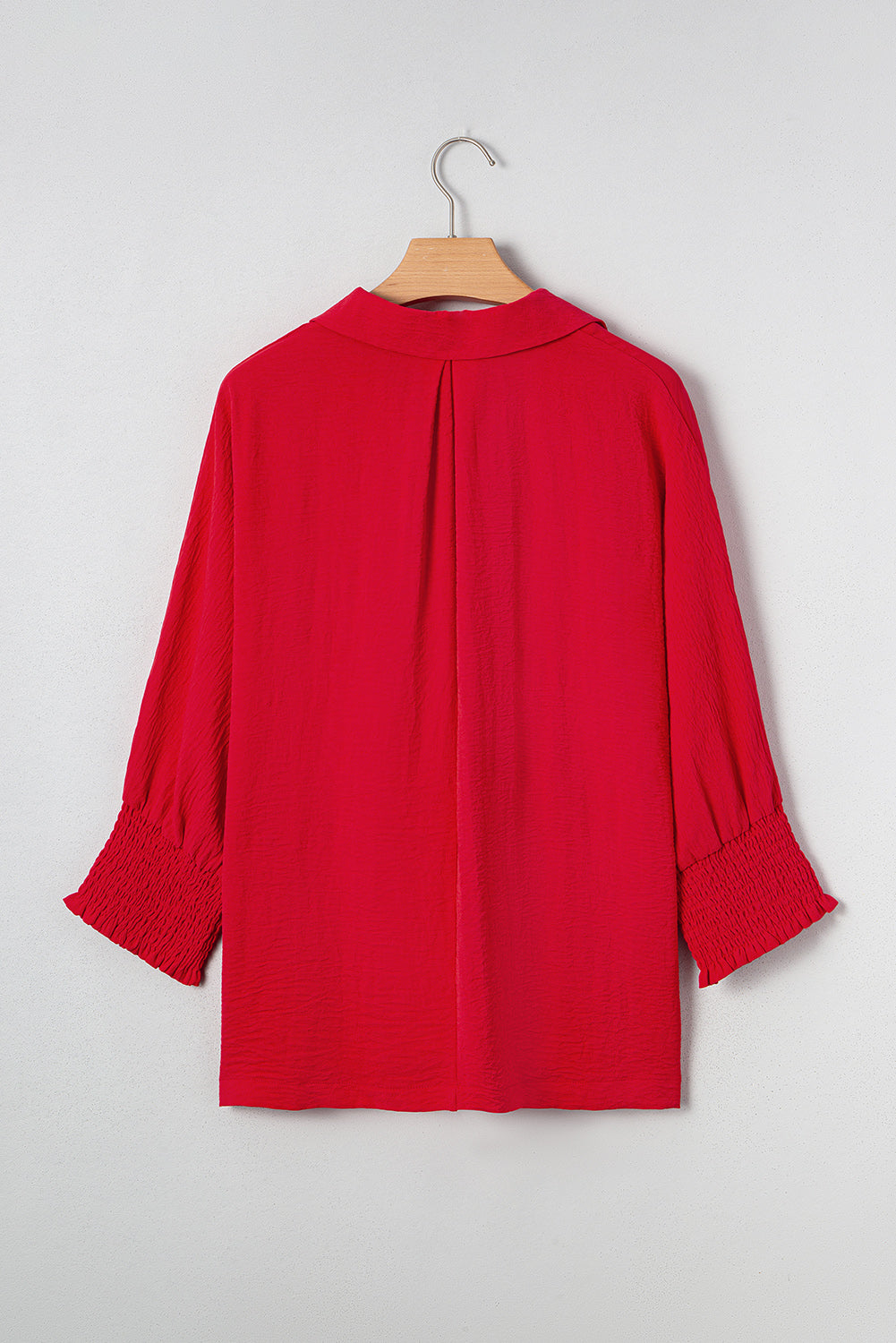 Fableline | Red smocked V-neck collared top