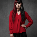 Fableline | Red smocked V-neck collared top