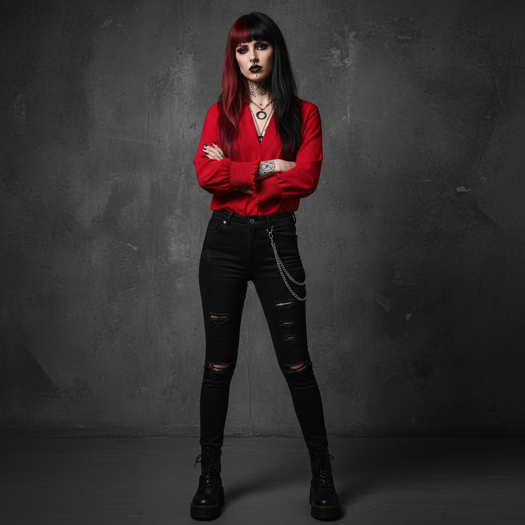 Fableline | Red smocked V-neck collared top