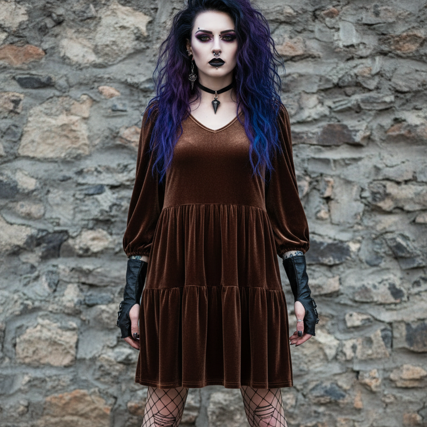 Velvyn | Pocketed Tiered Velvet Mini Dress