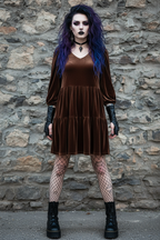 Velvyn | Pocketed Tiered Velvet Mini Dress