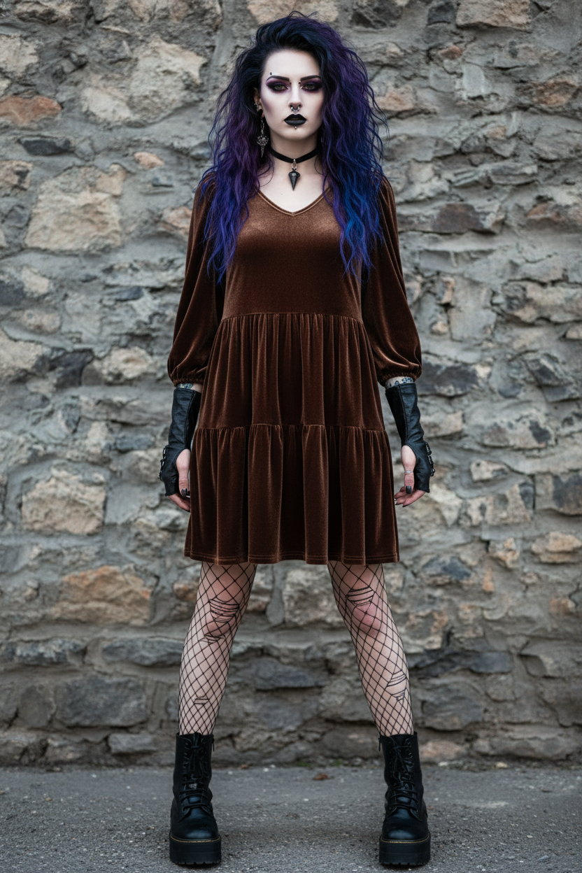 Velvyn | Pocketed Tiered Velvet Mini Dress