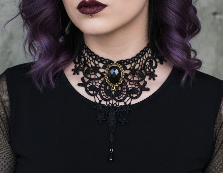 Gravemourn | Victorian Lace Gem Choker